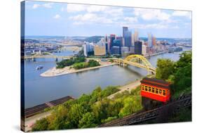 Incline Operating in Front of the Downtown Skyline of Pittsburgh, Pennsylvania, Usa.-SeanPavonePhoto-Stretched Canvas