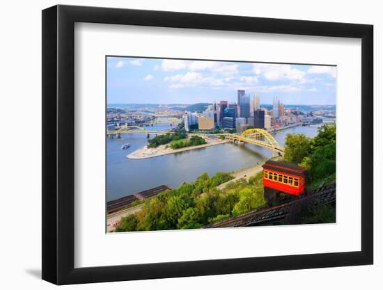 Incline Operating in Front of the Downtown Skyline of Pittsburgh, Pennsylvania, Usa.-SeanPavonePhoto-Framed Photographic Print