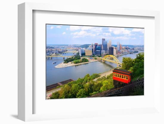 Incline Operating in Front of the Downtown Skyline of Pittsburgh, Pennsylvania, Usa.-SeanPavonePhoto-Framed Photographic Print