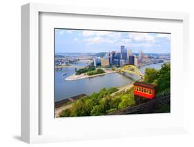 Incline Operating in Front of the Downtown Skyline of Pittsburgh, Pennsylvania, Usa.-SeanPavonePhoto-Framed Photographic Print