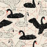 Geometric Pattern with Floating White Swans-incomible-Art Print