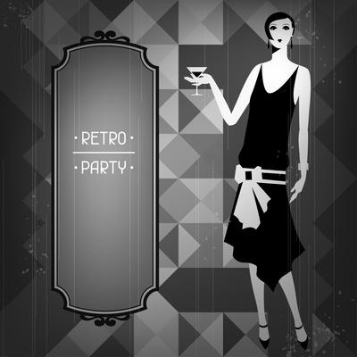 Retro Party Background with Beautiful Girl of 1920s Style