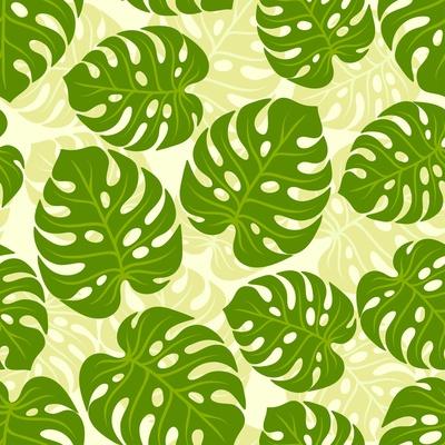 Seamless Tropical Pattern with Stylized Monstera Leaves