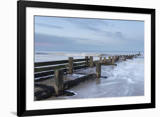 Incoming waves hitting a groyne at Walcott, Norfolk, England, United Kingdom, Europe-Jon Gibbs-Framed Photographic Print