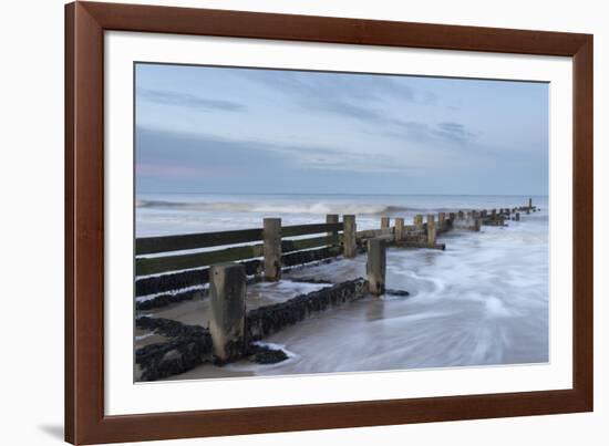 Incoming waves hitting a groyne at Walcott, Norfolk, England, United Kingdom, Europe-Jon Gibbs-Framed Photographic Print