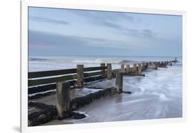 Incoming waves hitting a groyne at Walcott, Norfolk, England, United Kingdom, Europe-Jon Gibbs-Framed Photographic Print