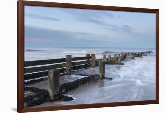 Incoming waves hitting a groyne at Walcott, Norfolk, England, United Kingdom, Europe-Jon Gibbs-Framed Photographic Print