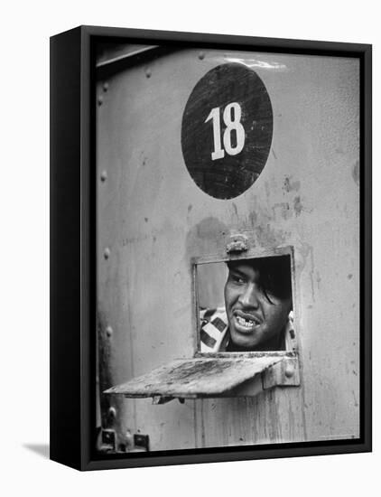 Incorrigible Killer Peering from Cell, Has Killed Two Men While in Prison-Frank Scherschel-Framed Stretched Canvas