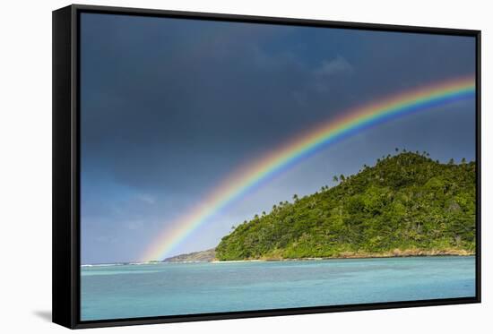 Incredble Rainbow over an Islet Off Ofu Island-Michael Runkel-Framed Stretched Canvas
