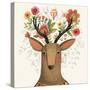 Incredible Deer with Awesome Flowers. Lovely Spring Concept Design in Vector. Sweet Deer and Flower-smilewithjul-Stretched Canvas