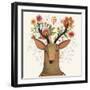 Incredible Deer with Awesome Flowers. Lovely Spring Concept Design in Vector. Sweet Deer and Flower-smilewithjul-Framed Art Print