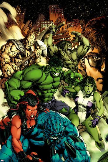 Incredible Hulk No.612 Cover: A-Bomb, Red She-Hulk, She-Hulk, Hulk, Skaar, and Bruce Banner-Carlo Pagulayan-Lamina Framed Poster