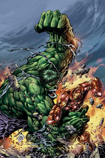 Incredible Hulk No.74 Cover: Hulk and Iron Man-Mike Deodato-Lamina Framed Poster