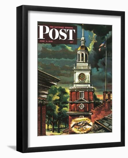 "Independence Hall, Philadelphia, Pa.," Saturday Evening Post Cover, June 2, 1945-Allen Saalburg-Framed Giclee Print