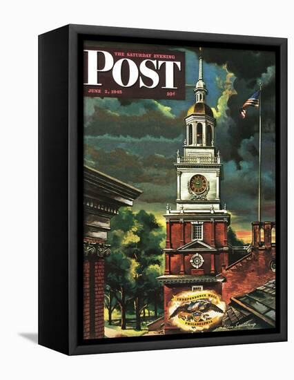 "Independence Hall, Philadelphia, Pa.," Saturday Evening Post Cover, June 2, 1945-Allen Saalburg-Framed Stretched Canvas