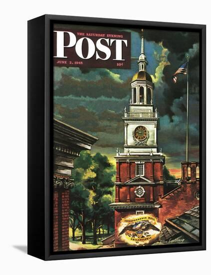 "Independence Hall, Philadelphia, Pa.," Saturday Evening Post Cover, June 2, 1945-Allen Saalburg-Framed Stretched Canvas