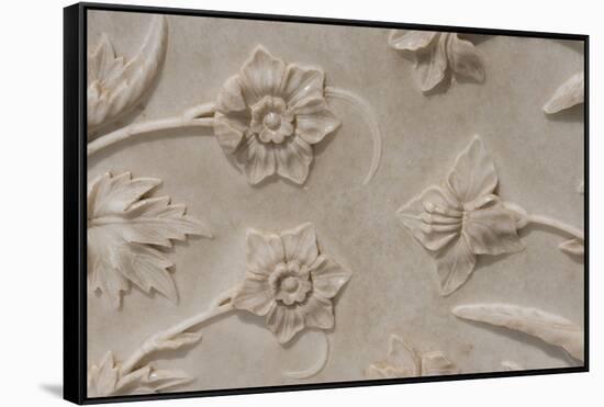 India, Agra, Taj Mahal. Detail of Carved Marble with Flower Design-Cindy Miller Hopkins-Framed Stretched Canvas