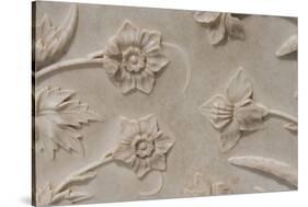 India, Agra, Taj Mahal. Detail of Carved Marble with Flower Design-Cindy Miller Hopkins-Stretched Canvas