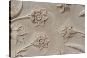 India, Agra, Taj Mahal. Detail of Carved Marble with Flower Design-Cindy Miller Hopkins-Stretched Canvas