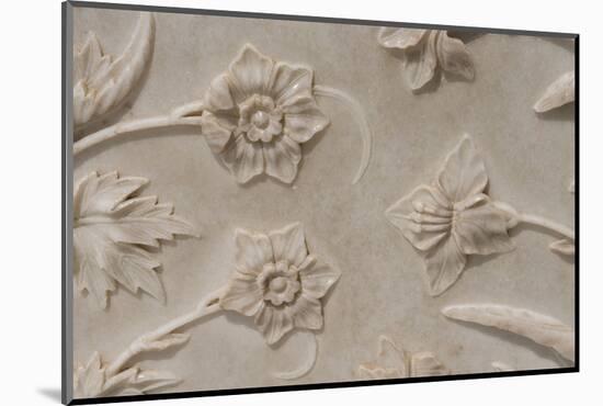 India, Agra, Taj Mahal. Detail of Carved Marble with Flower Design-Cindy Miller Hopkins-Mounted Photographic Print