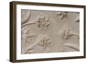 India, Agra, Taj Mahal. Detail of Carved Marble with Flower Design-Cindy Miller Hopkins-Framed Photographic Print