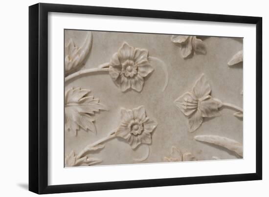 India, Agra, Taj Mahal. Detail of Carved Marble with Flower Design-Cindy Miller Hopkins-Framed Photographic Print