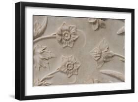 India, Agra, Taj Mahal. Detail of Carved Marble with Flower Design-Cindy Miller Hopkins-Framed Photographic Print