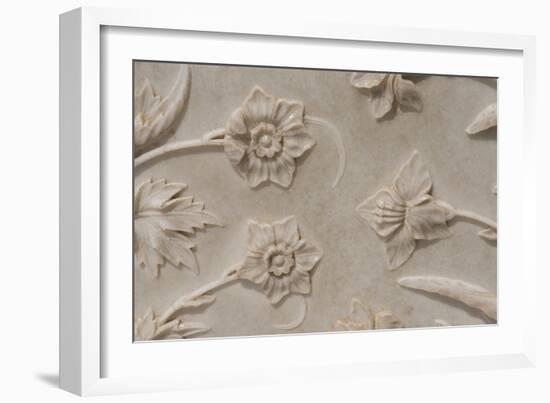 India, Agra, Taj Mahal. Detail of Carved Marble with Flower Design-Cindy Miller Hopkins-Framed Photographic Print