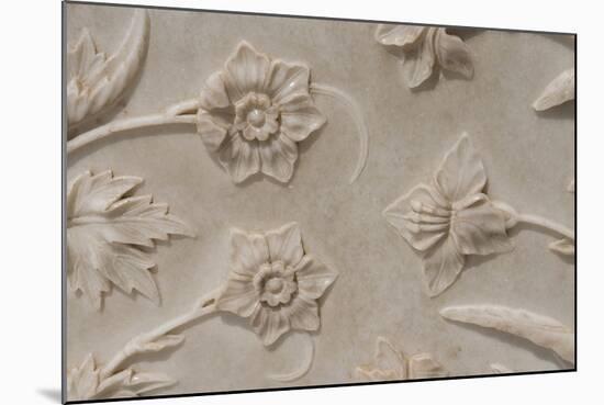 India, Agra, Taj Mahal. Detail of Carved Marble with Flower Design-Cindy Miller Hopkins-Mounted Photographic Print