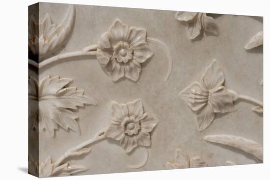 India, Agra, Taj Mahal. Detail of Carved Marble with Flower Design-Cindy Miller Hopkins-Stretched Canvas