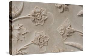 India, Agra, Taj Mahal. Detail of Carved Marble with Flower Design-Cindy Miller Hopkins-Stretched Canvas