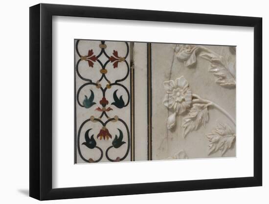 India, Agra, Taj Mahal. Detail of Marble Inlay with Carved Flowers-Cindy Miller Hopkins-Framed Photographic Print