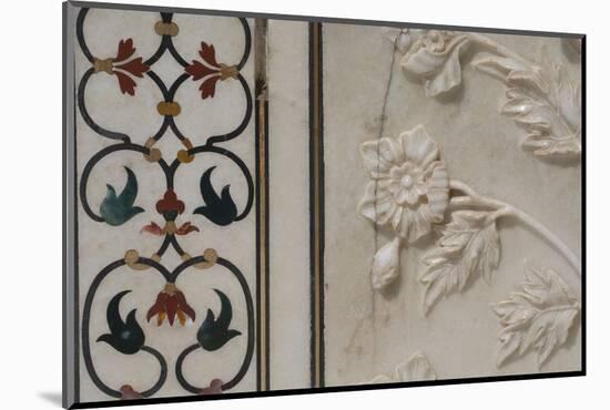 India, Agra, Taj Mahal. Detail of Marble Inlay with Carved Flowers-Cindy Miller Hopkins-Mounted Photographic Print