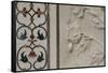 India, Agra, Taj Mahal. Detail of Marble Inlay with Carved Flowers-Cindy Miller Hopkins-Framed Stretched Canvas