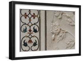 India, Agra, Taj Mahal. Detail of Marble Inlay with Carved Flowers-Cindy Miller Hopkins-Framed Photographic Print