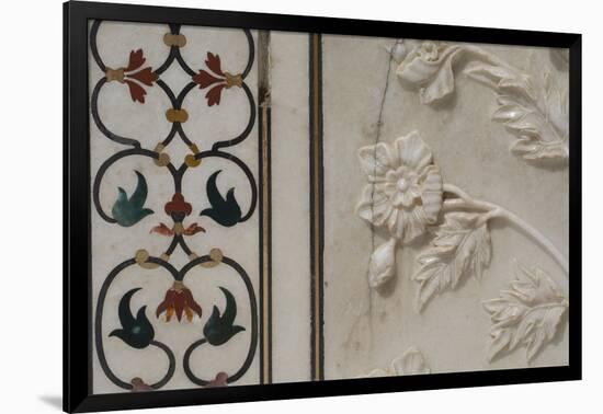 India, Agra, Taj Mahal. Detail of Marble Inlay with Carved Flowers-Cindy Miller Hopkins-Framed Photographic Print