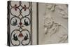 India, Agra, Taj Mahal. Detail of Marble Inlay with Carved Flowers-Cindy Miller Hopkins-Stretched Canvas