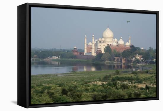 India, Agra. Taj Mahal from the Red Fort of Agra. Sandstone Fortress-Cindy Miller Hopkins-Framed Stretched Canvas