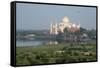 India, Agra. Taj Mahal from the Red Fort of Agra. Sandstone Fortress-Cindy Miller Hopkins-Framed Stretched Canvas