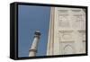 India, Agra, Taj Mahal. Ornate Marble Wall with Corner Tower-Cindy Miller Hopkins-Framed Stretched Canvas