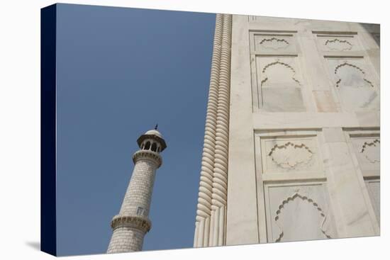 India, Agra, Taj Mahal. Ornate Marble Wall with Corner Tower-Cindy Miller Hopkins-Stretched Canvas