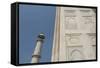 India, Agra, Taj Mahal. Ornate Marble Wall with Corner Tower-Cindy Miller Hopkins-Framed Stretched Canvas