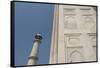 India, Agra, Taj Mahal. Ornate Marble Wall with Corner Tower-Cindy Miller Hopkins-Framed Stretched Canvas