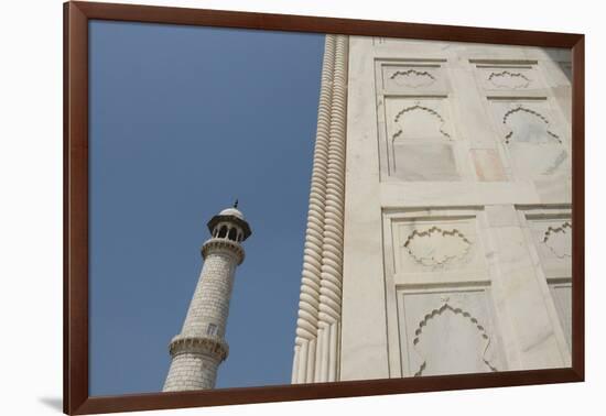 India, Agra, Taj Mahal. Ornate Marble Wall with Corner Tower-Cindy Miller Hopkins-Framed Photographic Print