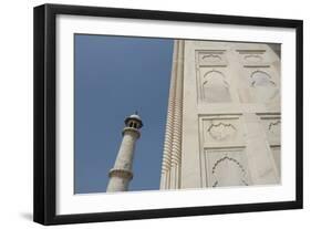 India, Agra, Taj Mahal. Ornate Marble Wall with Corner Tower-Cindy Miller Hopkins-Framed Photographic Print