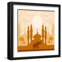 India Background,Elephant, Building And Palm Trees-JackyBrown-Framed Art Print