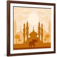 India Background,Elephant, Building And Palm Trees-JackyBrown-Framed Art Print