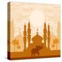 India Background,Elephant, Building And Palm Trees-JackyBrown-Stretched Canvas