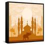 India Background,Elephant, Building And Palm Trees-JackyBrown-Framed Stretched Canvas