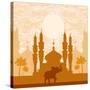 India Background,Elephant, Building And Palm Trees-JackyBrown-Stretched Canvas